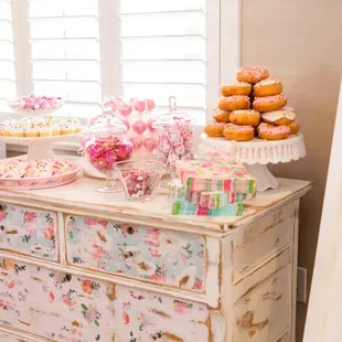 Our pink floral Kylie dresser is the sweetest set up!  Photo courtesy of Bella Jeanne Photography.