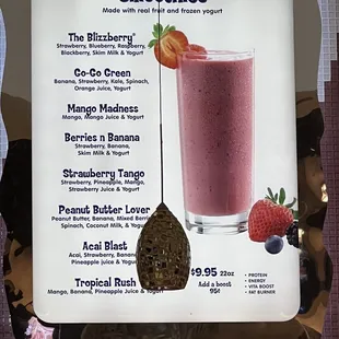 Smoothies menu