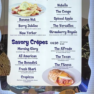 Sweet &amp; Savory crepes menu
