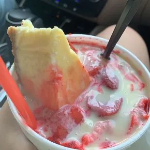 Strawberry cheesecake stuffed snow cone
