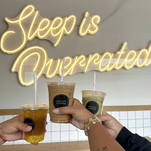 Iced Mango Delight Green Tea Iced LVTM Coffee with Oat Milk Iced VTMatcha with Oat Milk