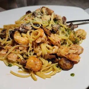 Shrimp &amp; lobster linguine, portion so generous, we shared amongst us four.