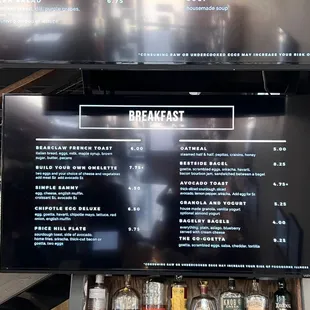 Breakfast menu