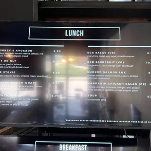 Lunch menu