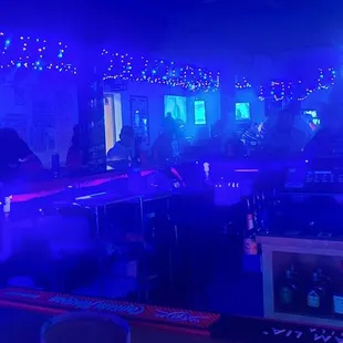 neon lights in the background