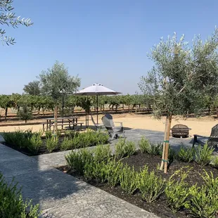 seating area with tables and umbrellas