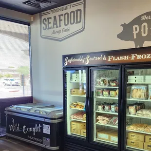 the inside of a seafood store