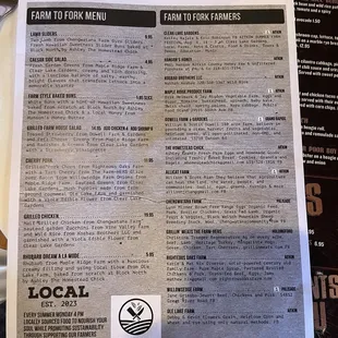 Farm to Fork menu