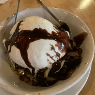 Theres a brownie under all of the ice cream