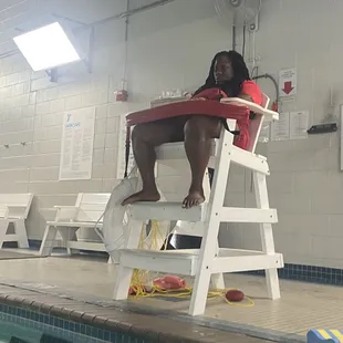 SLEEPING LIFE GUARD on duty at BLOCKER FAMILY YMCA