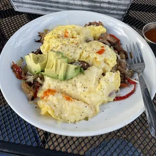 Brisket Hash with Avocado &amp; Swiss (Cheddar or Goat Cheese are optional)