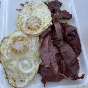 Corn beef. Over easy
