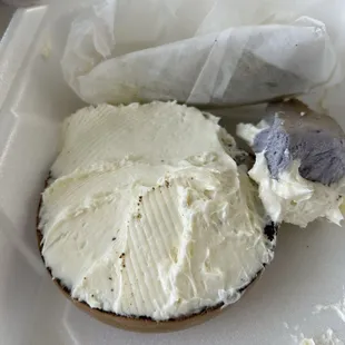 Blueberry bagel with plain cream cheese