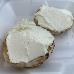 Everything bagel with plain cream cheese