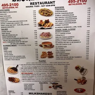 the menu for blondeez to go