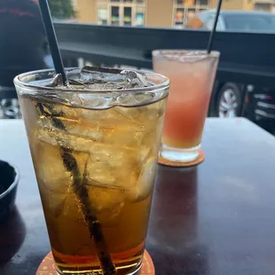 a drink with ice and a straw