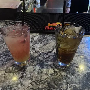 Vodka pineapple with a splash of cranberry  Whiskey and ginger ale with a splash of coke Happy Friday! Cheers to the weekend!