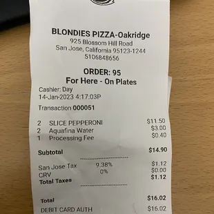 Receipt because I don't know what's the processing fee is for and why do they tax me for it.