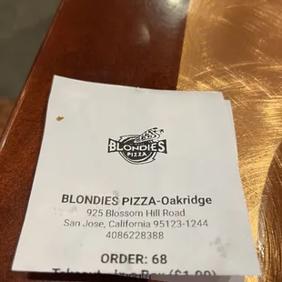 Receipt from Blondie's: 3 slices (2 pepperoni & 1 cheese) w/3 fountain drinks came to $28.40