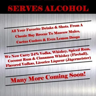 Blondie&apos;s now serves 24% Alcohol .. ask a beautiful Bartender about your Favorite Drink or Shot ... or see our new Menu.