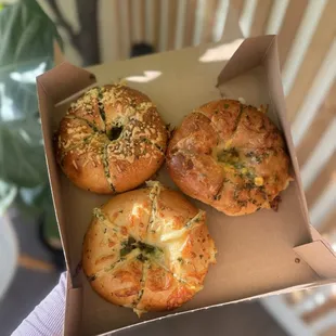 Garlic Asiago Bloom, Miso Scallion Bloom, &amp; Corn Cheese Bloom