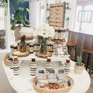 Lockhart Honey, Blue Owl Jam, Bon Bon Bombardier Candy and Queen Tea apothecary. All epic local colorado goods.