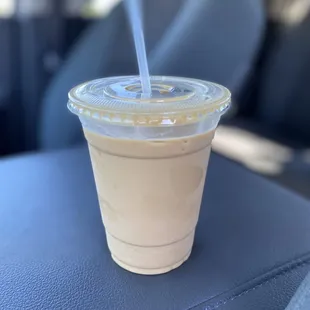 Iced vanilla latte. $5.75 So-So