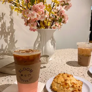 Valentine&apos;s day latte and cheddar biscuit