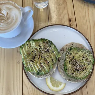 Latte, avocado toast