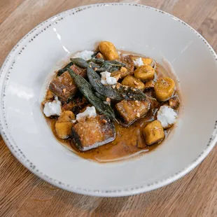 Pork belly and pumpkin ricotta gnocchi