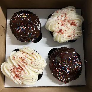 Bumpy and red velvet cup cakes - frosting is the best we've had in Michigan.