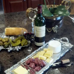 a variety of cheese and meats