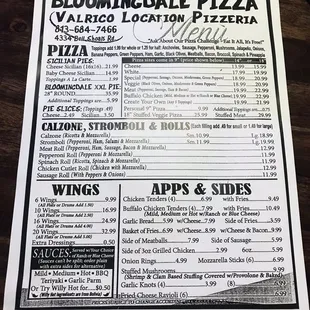 Menus as of April 2024
