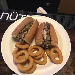 Philly steak and cheese with green peppers onions and mushrooms