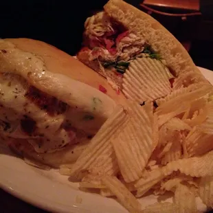 Roasted turkey bacon melt sandwich on focaccia.