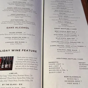 Drink menu