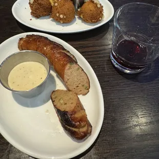 Top: hush puppies. Bottom: jalapeño cheddar sausage.