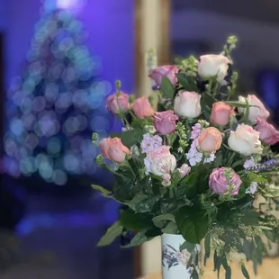 Beautiful bouquet in-front of our 2020 Christmas tree