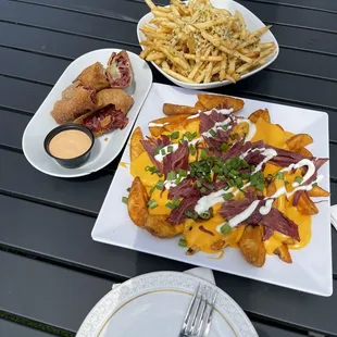 Irish nachos, Ruben egg rolls &amp; garlic fries