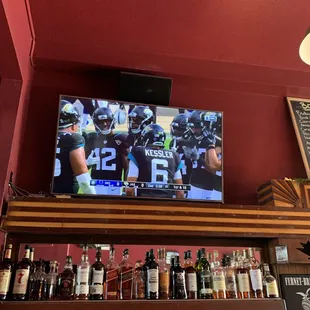 TV and a great selection of alcoholic beverages.