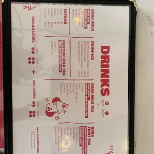 Drinks&apos; menu