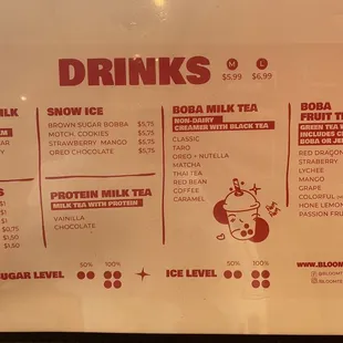 Drink menu - August 2024