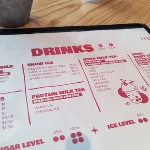 Drink menu