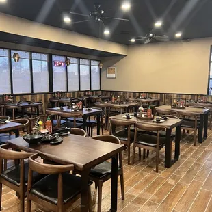 tables and chairs in a restaurant