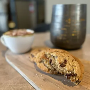 Milk 'N Cookies: Three Double Chocolate Chunk Sea Salted Cookies w/ handspun vanilla gelato milkshake ($12)