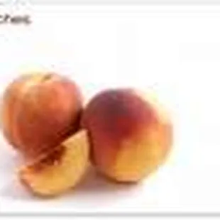 two peaches with one cut in half