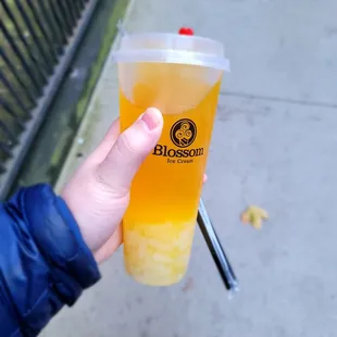 Mango tea with lychee jelly. OK.