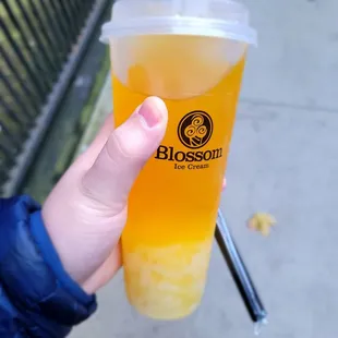 Mango tea with lychee jelly. OK