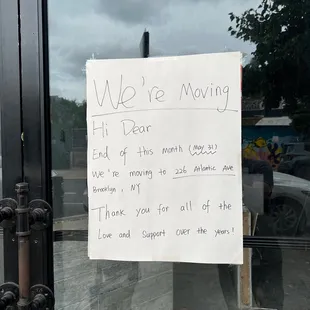 Closed sign! Moving to 226 Atlantic.