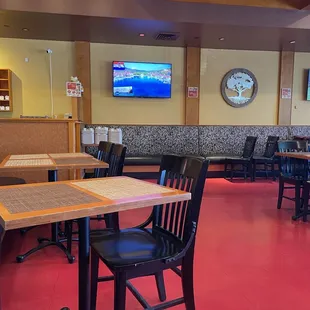 tables and chairs in a restaurant